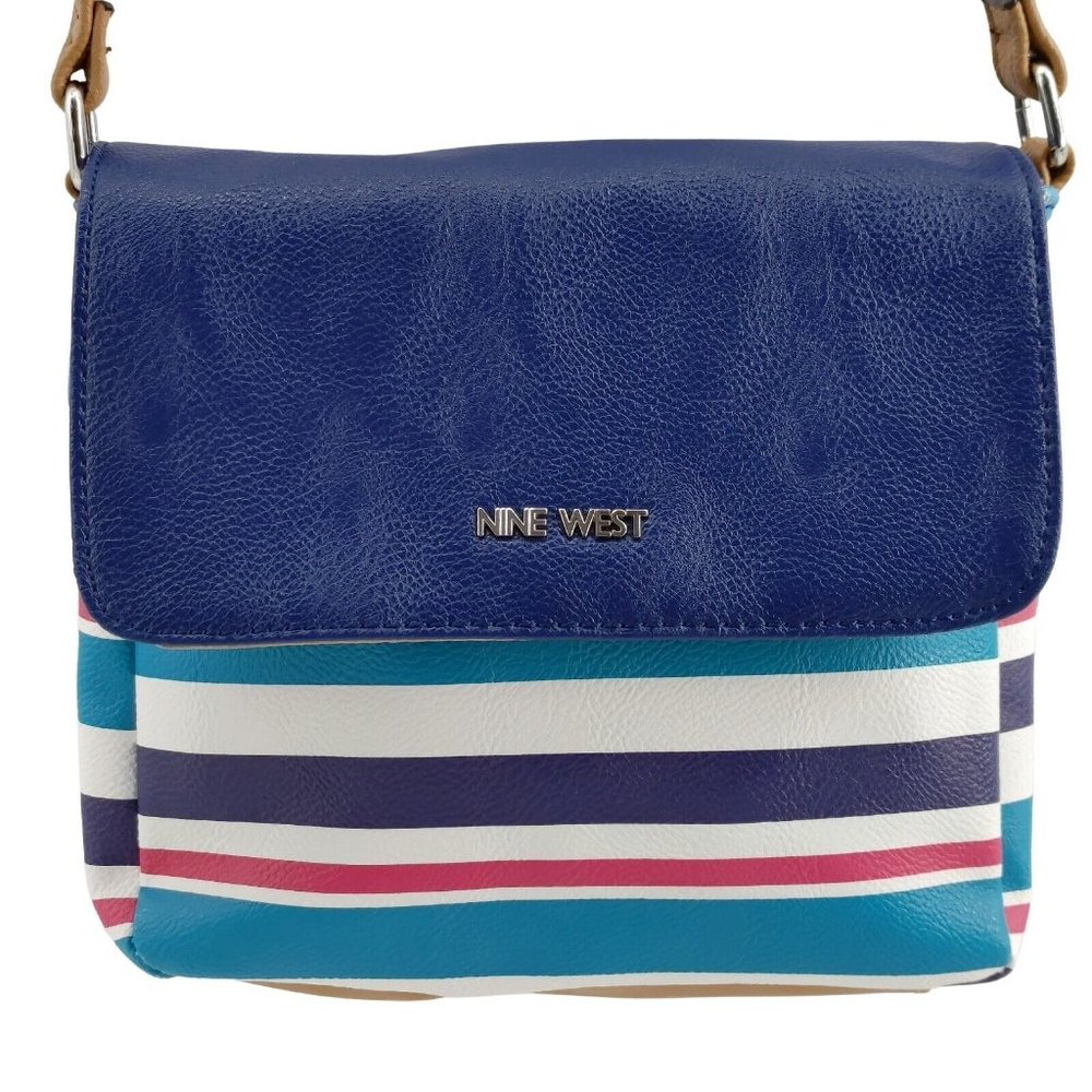 (1381) NINE WEST Striped Small Messenger Crossbody with Adjustable Strap
